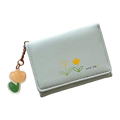 Kleine Brieftasche Herren Münzfach Mode Frauen ID Kurze Brieftasche Blumen Drucke Tasche Hasp Geldbörse Mehrere Kartenfächer Clutch Bag Handtasche mit gestreiftem Handgelenkriemen (Green, One Size) von Youyu77