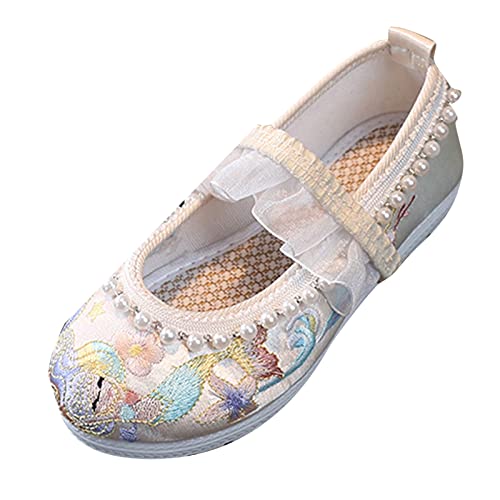 Mädchen Sandalen Bestickte Sandalen mit flachem Boden für Mädchen, modisches antikes Kostüm, Kinderleistung, bestickte Sandalen für Kinder Mädchen Fussbettpantoffel Sandalen (Green, 28 Little Child) von Youyu77