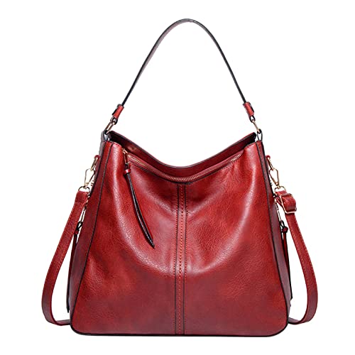 Magnetknöpfe Für Taschen Handtaschen für Damen Große Designer-Damentasche Bucket Purse Kunstleder Schlüssel-Münzfach mit Reißverschluss (Red, One Size) von Youyu77