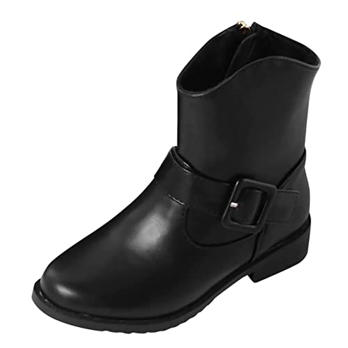 Westernstiefel mit seitlichem Reißverschluss für Mädchen, Stiefeletten für , Stiefeletten mit niedrigem Absatz, Reitstiefeletten mit Reißverschluss Schneestiefel Kinder Wasserdicht (Black, 6-7 Years) von Youyu77