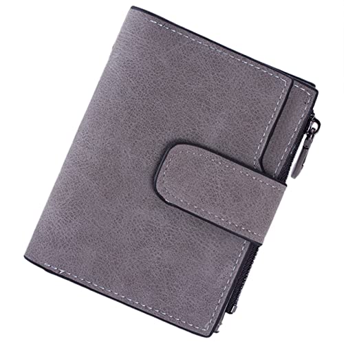 Youyu77 Aluminium Brieftasche Damenschnalle Reißverschluss kurz gefrostet Multi Card Zipper Clip Kurze Geldbörse Bankkartenetui Brieftasche Schlüsseletui mit Münzfach (Grey, One Size) von Youyu77