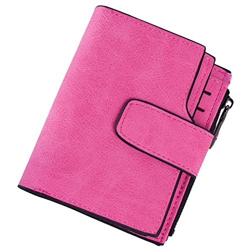 Youyu77 Aluminium Brieftasche Damenschnalle Reißverschluss kurz gefrostet Multi Card Zipper Clip Kurze Geldbörse Bankkartenetui Brieftasche Schlüsseletui mit Münzfach (Hot Pink, One Size) von Youyu77