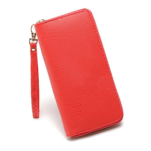 Youyu77 Brieftasche Damen Groß Rot Muster Frauen Mode Telefon Tasche Lichee Road Geldbörse Tasche Geldbörse Schlüsseletui mit Kartenfach (Red, One Size) von Youyu77