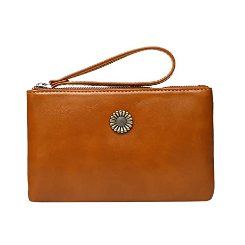 Youyu77 Brieftasche Damen Schwarz Fashion Clip Wallet Vintage Rindsleder Lange Handtasche Damen Mini Handytasche Damentasche und Geldbörse Schlüsseletui (Brown, One Size) von Youyu77