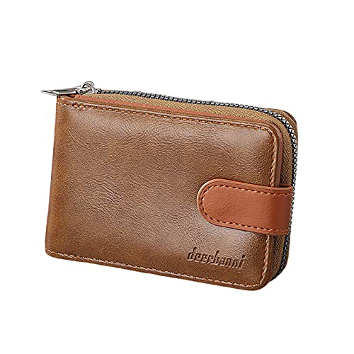 Youyu77 Damen Brieftasche Fashion ID Short Wallet Einfarbig Damen Herren Reißverschluss Geldbörse Mehrere Kartenfächer Clutch Bag Schlüsseletui mit Kette (Coffee, One Size) von Youyu77