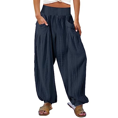 Youyu77 Damen-Cargohose, Baggy-Hose mit weitem Bein, Khaki, lockere Jogginghose mit hoher Taille und Taschen Hose Rot Kariert Damen Sommerhosen für Damen in Übergröße (Navy-b, XXL) von Youyu77