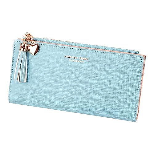 Youyu77 Damen Geldbörsen Groß Schwarz, Kunstleder, Reißverschluss, einfarbig, Unterarm-Geldbörse, Clutch-Geldbörse Halbmondförmige Geldbörse (Blue, One Size) von Youyu77