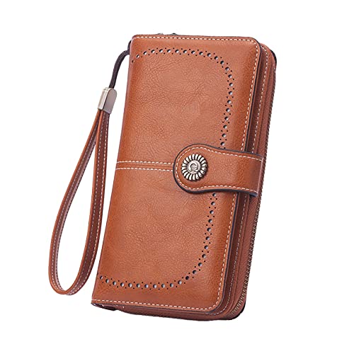 Youyu77 Geldbörsen Damen Groß Viele Handy Retro Einfache Lange Brieftasche Multifunktion Große Kapazität Brieftasche Handtasche Schlüsselkartenetui (Brown, One Size) von Youyu77