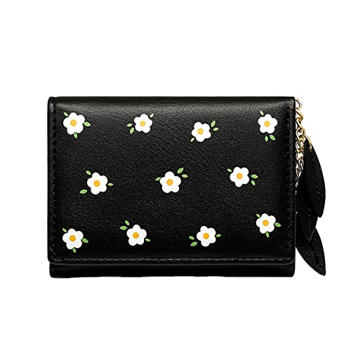 Youyu77 Geldbörsen in Kleine Damen-Geldbörse mit Blumenmuster, Multi-Karten-ID-Tasche, Damen-Geldbörse, Mini-Fronttasche, Geldbörse Halbmondförmige Hüfttasche (Black, One Size) von Youyu77