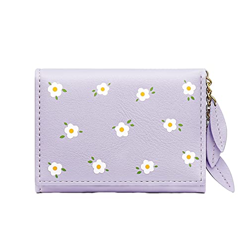 Youyu77 Geldbörsen in Kleine Damen-Geldbörse mit Blumenmuster, Multi-Karten-ID-Tasche, Damen-Geldbörse, Mini-Fronttasche, Geldbörse Halbmondförmige Hüfttasche (Purple, One Size) von Youyu77