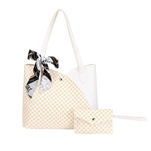 Youyu77 Handyhülle Brieftasche Modische Damen-Tasche mit großem Fassungsvermögen, 2-teilig, veganes, gewebte Tragetasche Schlüssel-RFID-Geldbörse (White, One Size) von Youyu77