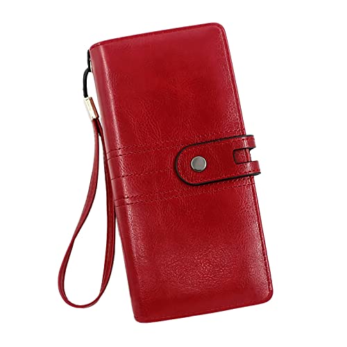 Youyu77 Kitkartenhüllen Blau Retro Einfache Lange Brieftasche Multifunktion Große Kapazität Brieftasche Handtasche Schlüsseletui mit Schlüsselring und RFID-Schutz (Red, One Size) von Youyu77