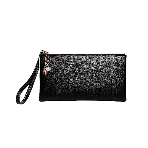 Youyu77 Klein Brieftasche Damen Groß, Kunstleder, Reißverschluss, einfarbig, Unterarm-Geldbörse, Clutch-Geldbörse Mondförmige Clutch mit Riemen (Black, One Size) von Youyu77