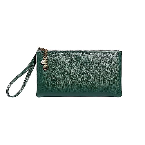 Youyu77 Klein Brieftasche Damen Groß, Kunstleder, Reißverschluss, einfarbig, Unterarm-Geldbörse, Clutch-Geldbörse Mondförmige Clutch mit Riemen (Green, One Size) von Youyu77