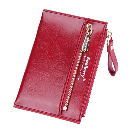 Youyu77 Kleine Geldbörsen Herren Hochkant Fashion Style Trifold Kleine Geldbörse PU- Damen Geldbörse Geldbörse Kartenmappe Aufnäher Moon Tasche (Red, One Size) von Youyu77