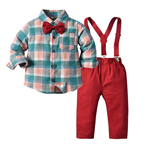 Youyu77 Strampler Weihnachten Baby Kleinkind Jungen Langarm Plaid Prints T Shirt Tops Hosen Kind Gentleman Outfits Babykleidung Kinder kleidung Set (Blue, 2-3 Years) von Youyu77