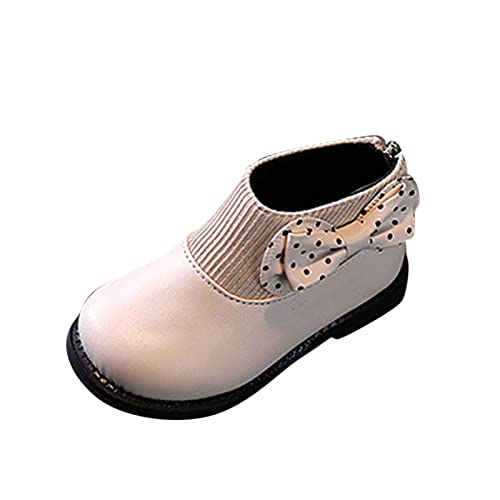 Youyu77 Winterstiefel Jungen 26 Mode Herbst und Winter Mädchen Stiefel runde Zehe flache Sohle dicke Sohle rutschfeste Reißverschluss niedliche Polka Dots Schleife Wasserdichte (White, 26 Toddler) von Youyu77