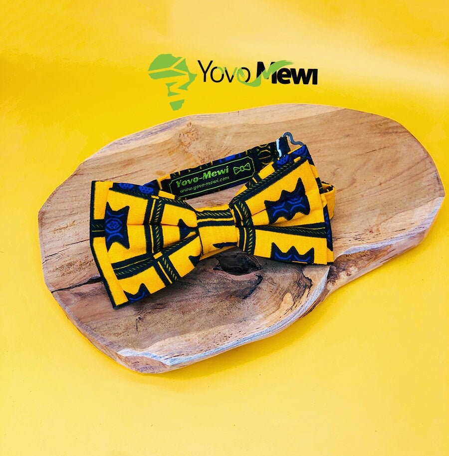 Fliege Aus Gelbem Und Blauem Wachsstoff. Verstellbare Fliege, Hochzeitszeremonie-Accessoire Nr. 17 von YovoMewi