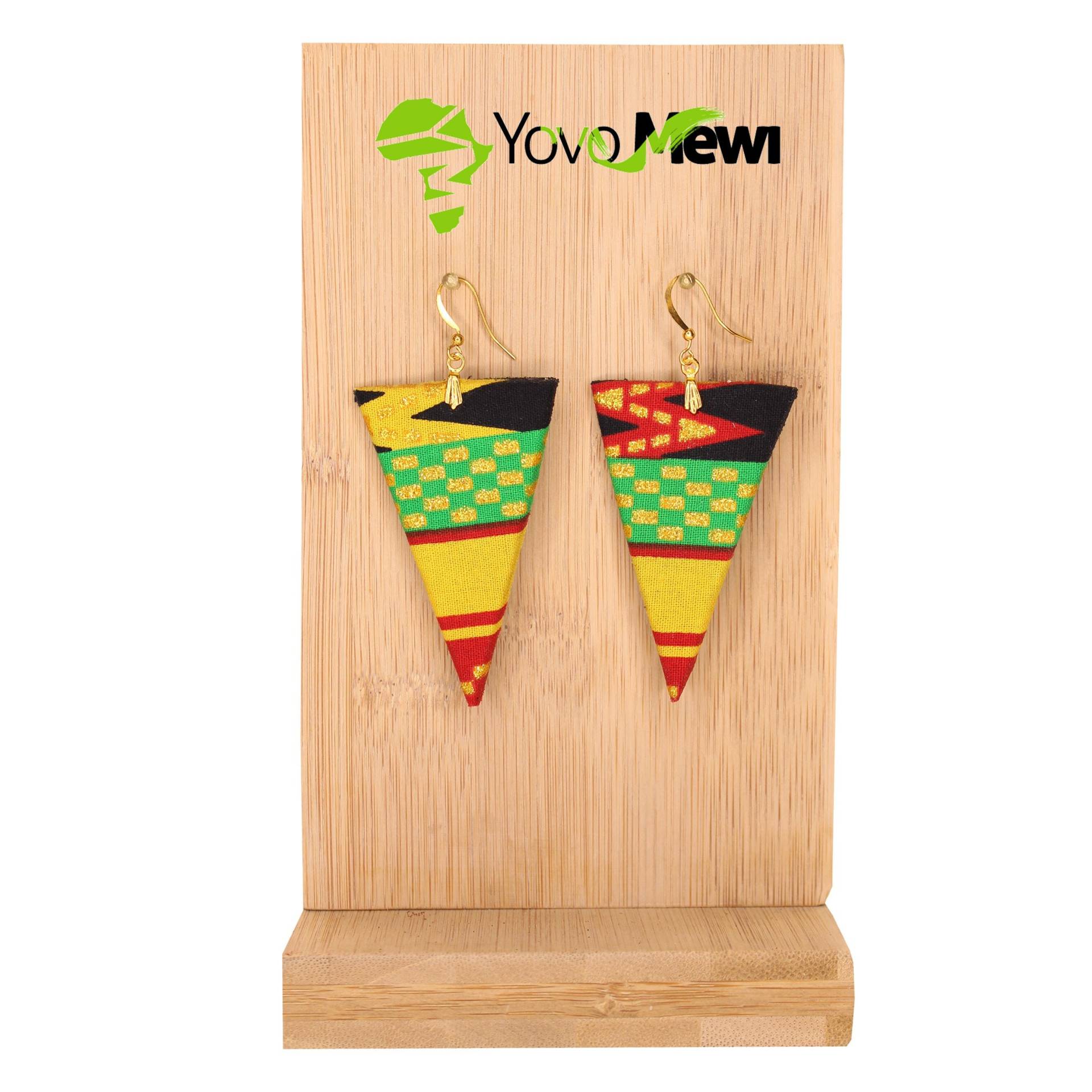 Ohrringe Aus Wachs-Kenté-stoff, Gelb-Grün-Roter Paillettenstoff, Wachsschmuck Nr. 91 von YovoMewi