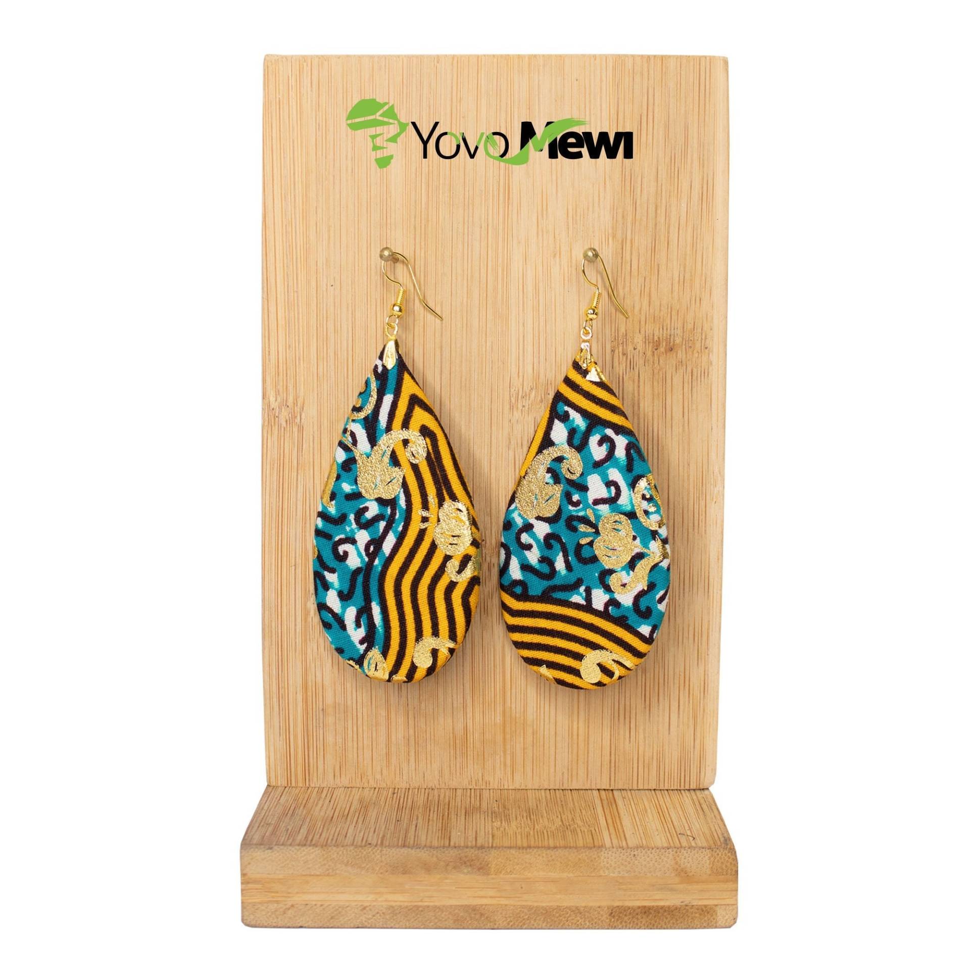 Wachsohrringe, Tropfenform, Blau-Orangefarbener Wachsschmuck N103 von YovoMewi