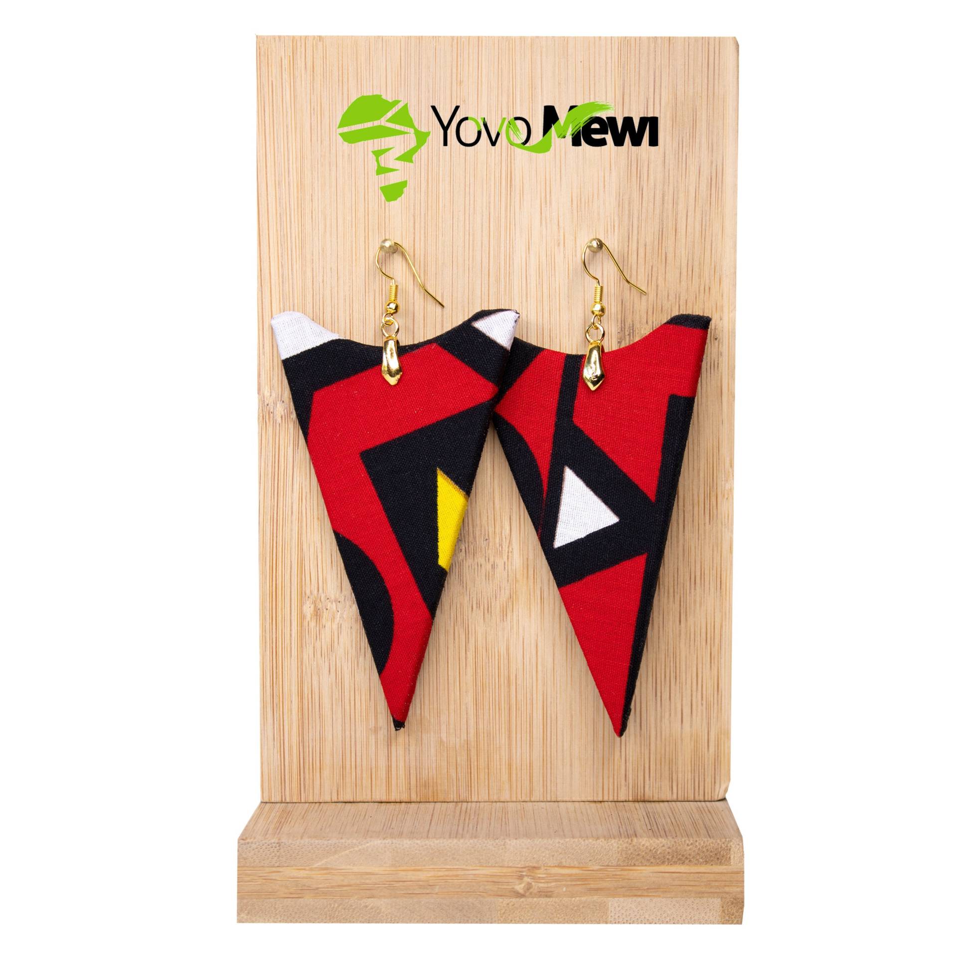 Wachsohrringe Dreiecksform Wachsstoff Samakaka Rot Schwarz Gelb, Wachsschmuck Nr. 126 von YovoMewi