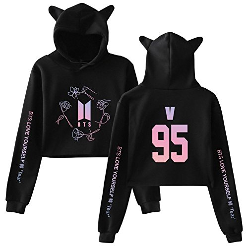 Yovvin BTS Hoodie, KPOP Bangtan Jungen Hip Pop Streetwear Katzenohr Tau-Nabel Anzug Kapuzenpullover Pulli Sweatshirt für Liebespaar Männer Damen Jugendliche(L V - Doppelseitig) von Yovvin