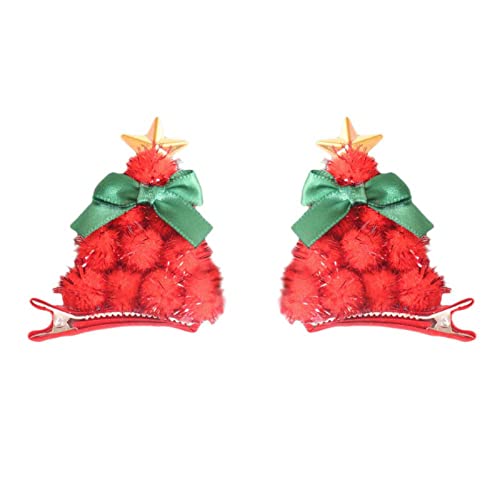 2 Stück niedliche Weihnachtshaarspangen Weihnachtsbaum Clip Clips Haarnadel Kopfschmuck Haarschmuck für Mädchen Schmuckkasten Herren (Rot) von Yowablo