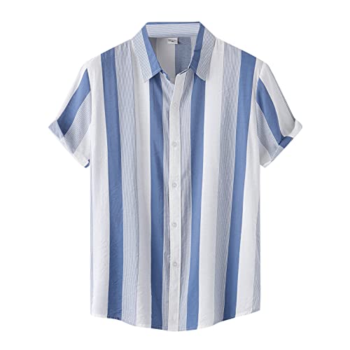 Bluse Shirt Tops Herren Casual Hawaii bedrucktes Hemd Kurzarm Einreiher Umlegekragen Hemd (M,Blau-14) von Yowablo