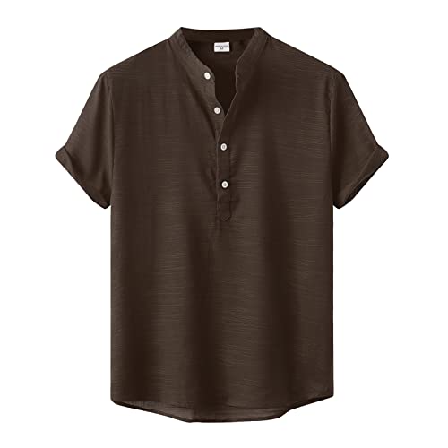 Bluse Shirt Tops Herren Sommer Casual Solid Shirt Kurzarm Stehkragen Shirt Bluse Tops (M,Braun-12) von Yowablo