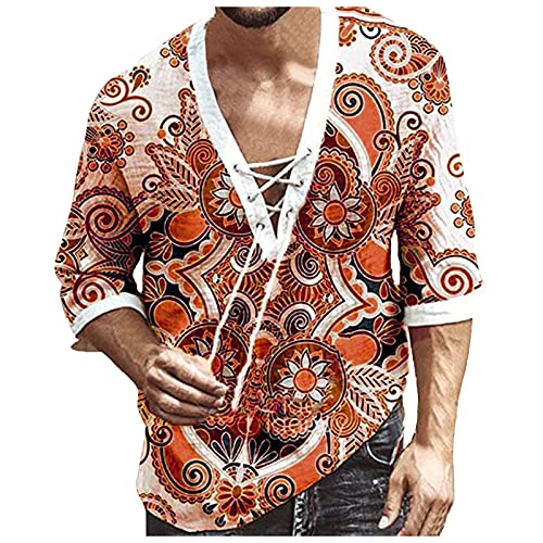 Bluse Tops Hemden Herren Sommermode Lässig Krawatten Ärmel Hemd T-Shirt Jacke Top (XL,2orange) von Yowablo
