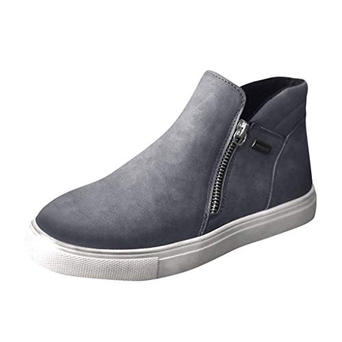 Boots Stiefeletten Stiefel Winterstiefel Schuhe Frauen Mode Casual Retro Solid Colors Kurze Stiefeletten Reißverschluss Flach (38,Grau) von Yowablo
