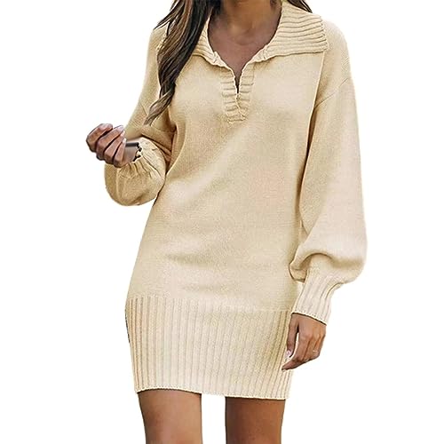 Damen-Langarm-Modischer, Solider Pullover, mittellanges Wollkleid, Strickkleid Strickkleid Sexy (G, M) von Yowablo