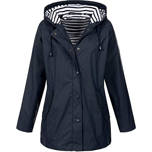 Damen Regenjacke Solide Outdoor Plus Size Wasserdichter, winddichter Regenmantel mit Kapuze (5XL,5- Schwarz) von Yowablo