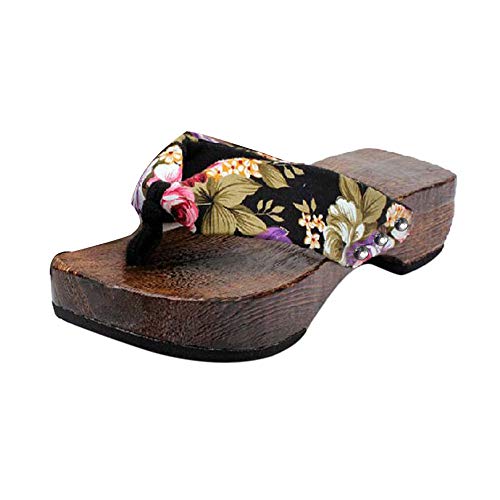 Damen Slim Zehentrenner Hausschuhe Frauen Sommer Plattform Schuhe Holz Sandalen Clog Holz Flip Flops (39,Schwarz) von Yowablo