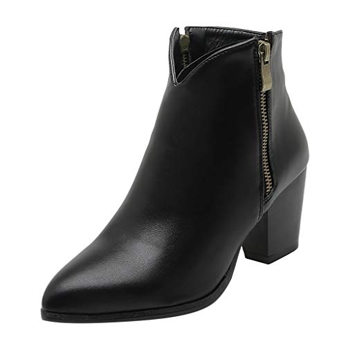 Damen Stiefeletten Chelsea Boots mit Blockabsatz Profilsohle Retro Dicke High Heel Reißverschluss Einzelstiefel Student Große Stiefeletten Größe (39 EU,Schwarz) von Yowablo