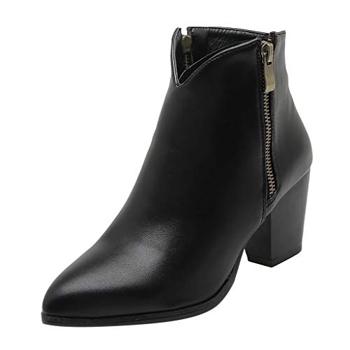 Damen Stiefeletten Chelsea Boots mit Blockabsatz Profilsohle Retro Dicke High Heel Reißverschluss Einzelstiefel Student Große Stiefeletten Größe (41 EU,Schwarz) von Yowablo