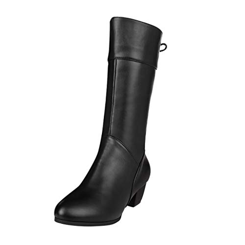 Damen Stiefeletten Chelsea Boots mit Blockabsatz Profilsohle Stiefel Frauen Mode Reine Farbe Runde Zehen Slip-Up Stiefel Keilabsätze Vintage (41,2Schwarz) von Yowablo