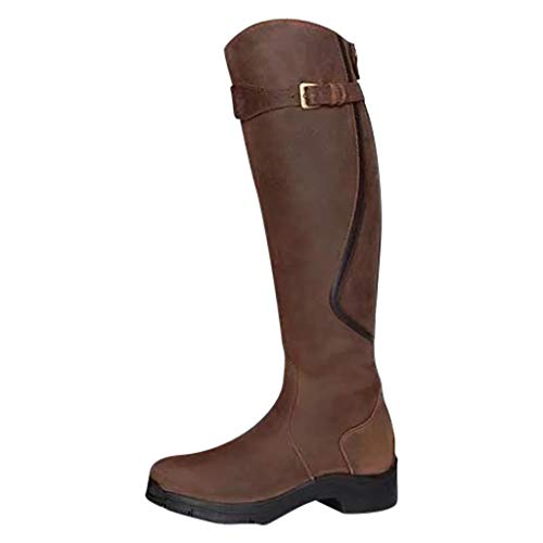 Damen Winterstiefel,Fellstiefel,gefüttert,warm,Stiefel Schuhe Frauen Winter warm Neutral Med Heels Cool Retro Reißverschluss Reiten Schnee (39,Braun) von Yowablo