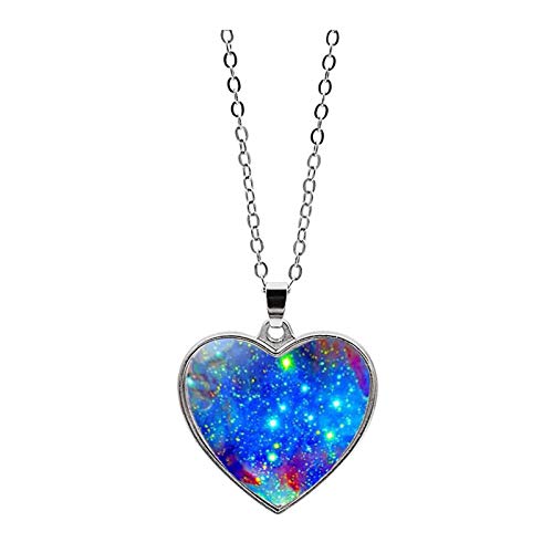 Double Galaxy Solar System Sided Halskette Universum Glasanhänger Herz Planet Zubehör Ketten Silber von Yowablo