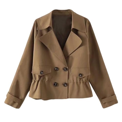 Expressversand Lässiger, langärmliger Damen-Trenchcoat mit und Kordelzug, zweireihig, kurz Winterjacke Damen in Blau (Coffee, XL) von Yowablo