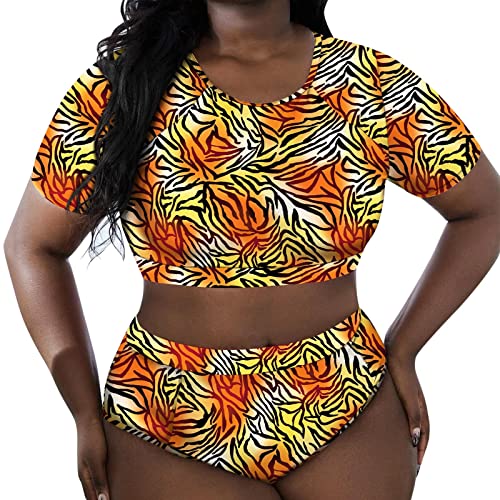 Größe Druck Kurze Damen-Ärmel Badeanzug Bikini Top Bademode Plus Kurze Hosen Baden Zweiteiliger Zuschlag Badebekleidung Tankini 's Set T Shirts Jungen von Yowablo