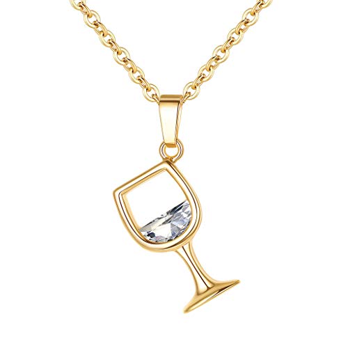 Halskette Schmuck Charms Geschenk Frauen Weinglas Anhänger Zirkonia lange Kette (Gold) von Yowablo