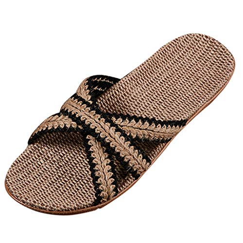 Hausschuhe Frauen Männer Home Summer Cross Strap Damen Freizeitschuhe Leinen Hausschuhe (42,1schwarz) von Yowablo