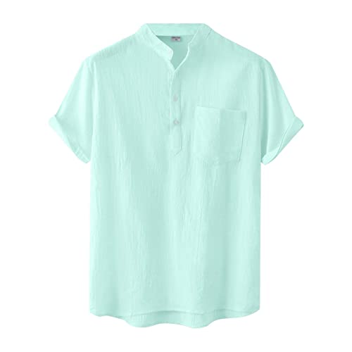 Herren Casual Solid Shirt Kurzarm Stehkragen Shirt Bluse Tops Hemd Mit Stehkragen Herren Schwarz von Yowablo