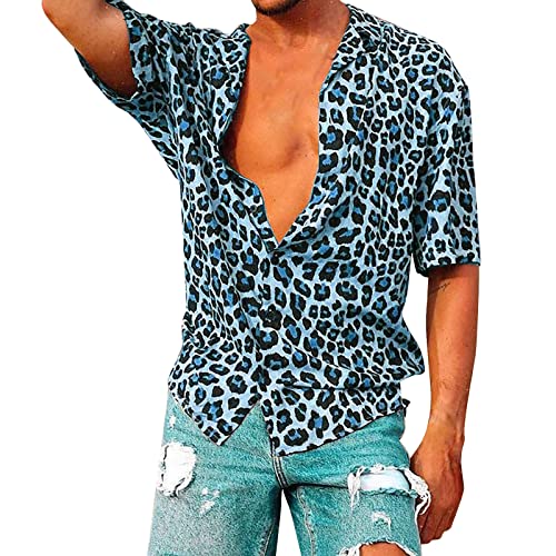 Herren Kurzarm Fashion Leopard Design Print Dress Shirt Sommer Lässiges Button-Down-Hemd Weißes Hemd Herren von Yowablo