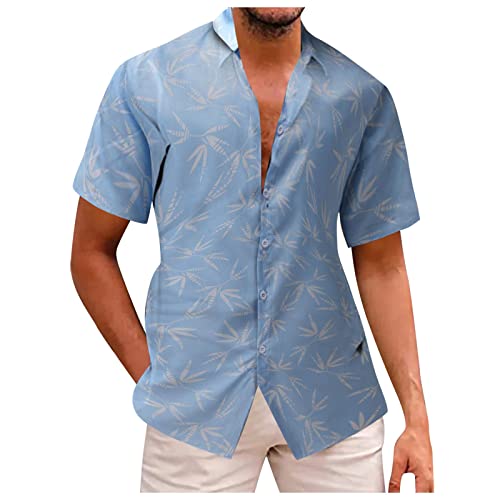 Herren-Sommermode-Hemd Freizeit Seaside Beach Hawaiian Short Sleeves Printed Shirt Loose Top Bluse Hemd Stickerei Herren (3XL,Hellblau) von Yowablo