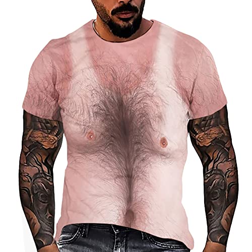 Herren T Shirt, Lustig 3D Muskel Print Gedruckt Kurze Pullover Tops Slim Fit Sport (1Braun,L) von Yowablo