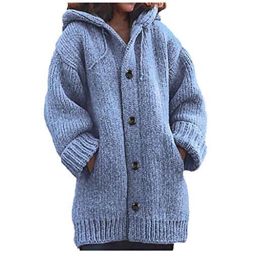Hoodie Sweatshirt jacken Damen Hoodie Strickpullover Long Tops Bluse Pullover Frauen Casual Warm Loose Button (5XL,Blau) von Yowablo