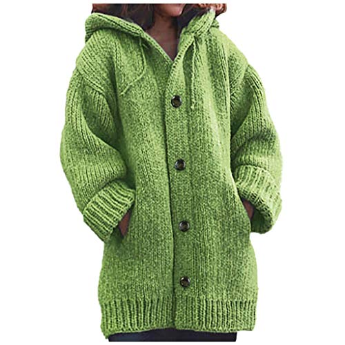Hoodie Sweatshirt jacken Damen Hoodie Strickpullover Long Tops Bluse Pullover Frauen Casual Warm Loose Button (5XL,Grün) von Yowablo