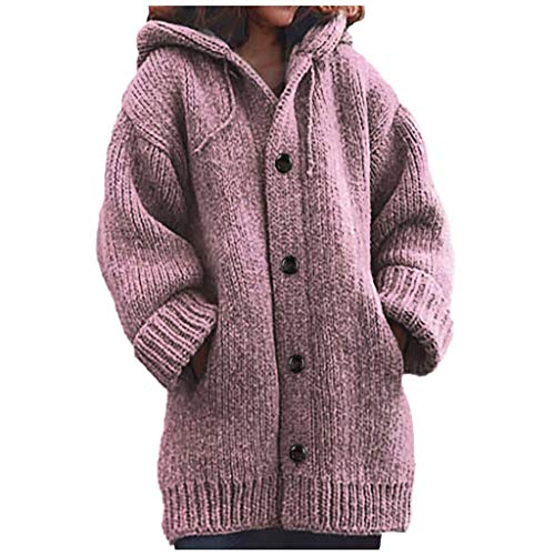 Hoodie Sweatshirt jacken Damen Hoodie Strickpullover Long Tops Bluse Pullover Frauen Casual Warm Loose Button (5XL,rot) von Yowablo